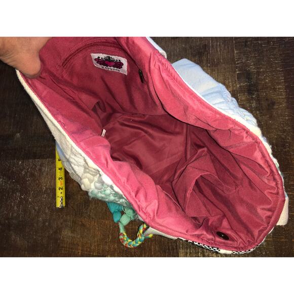 Katydid Textured Boho Large Tote Bag Multicolor Ivory Tassel Beachy Bright Fun - Picture 6 of 8